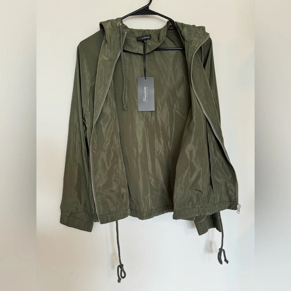Shine star Women’s Army Green Wind Breaker Rain Jacket Size Medium NWT - Picture 2 of 9